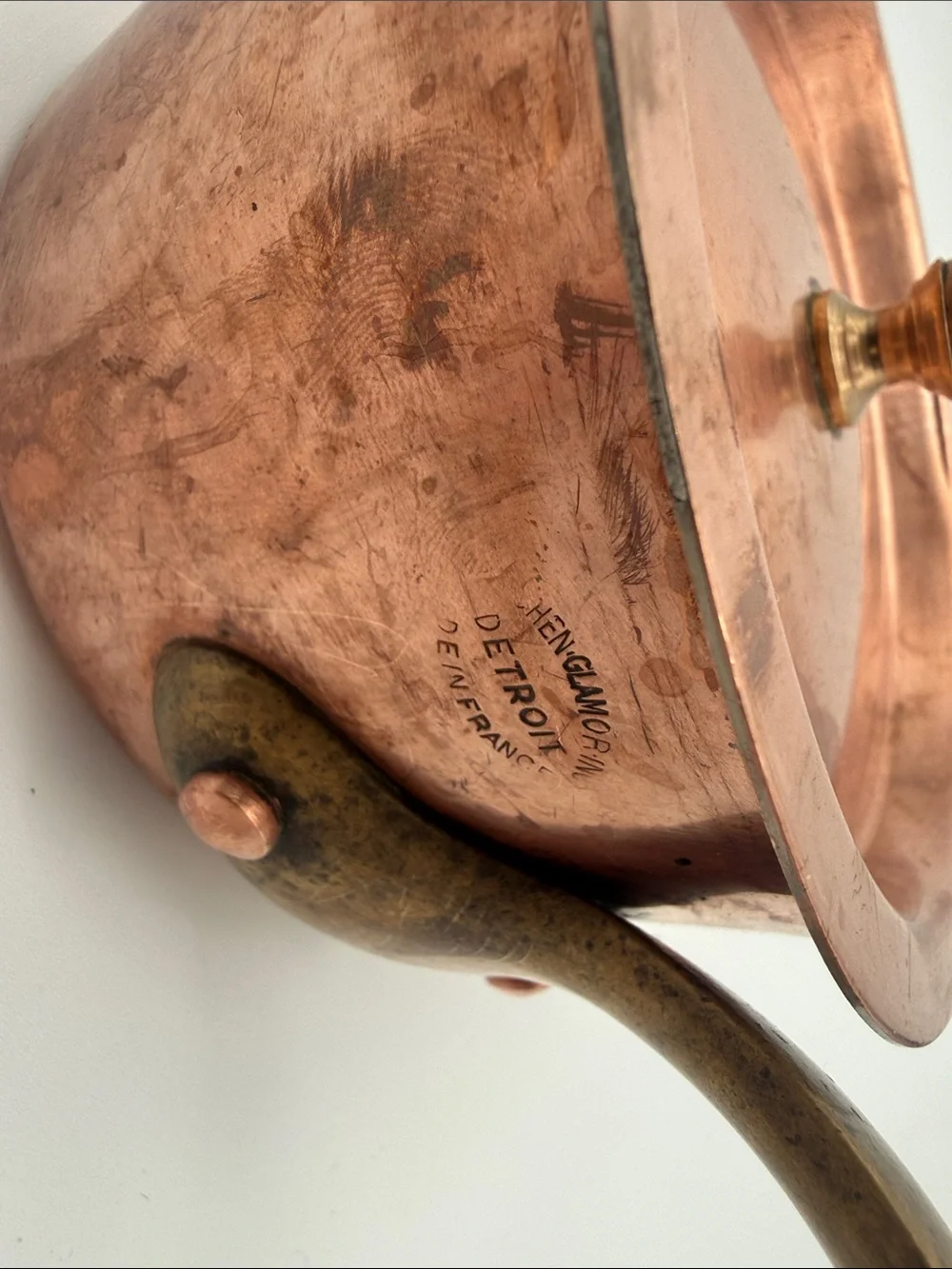 Vintage French Copper Saucepan w Lid Brass Handle Henglamor Detroit